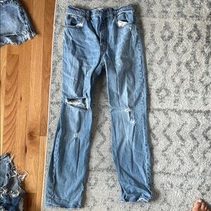 Abercrombie & Fitch Blue Straight Leg Jeans with Distressed Details